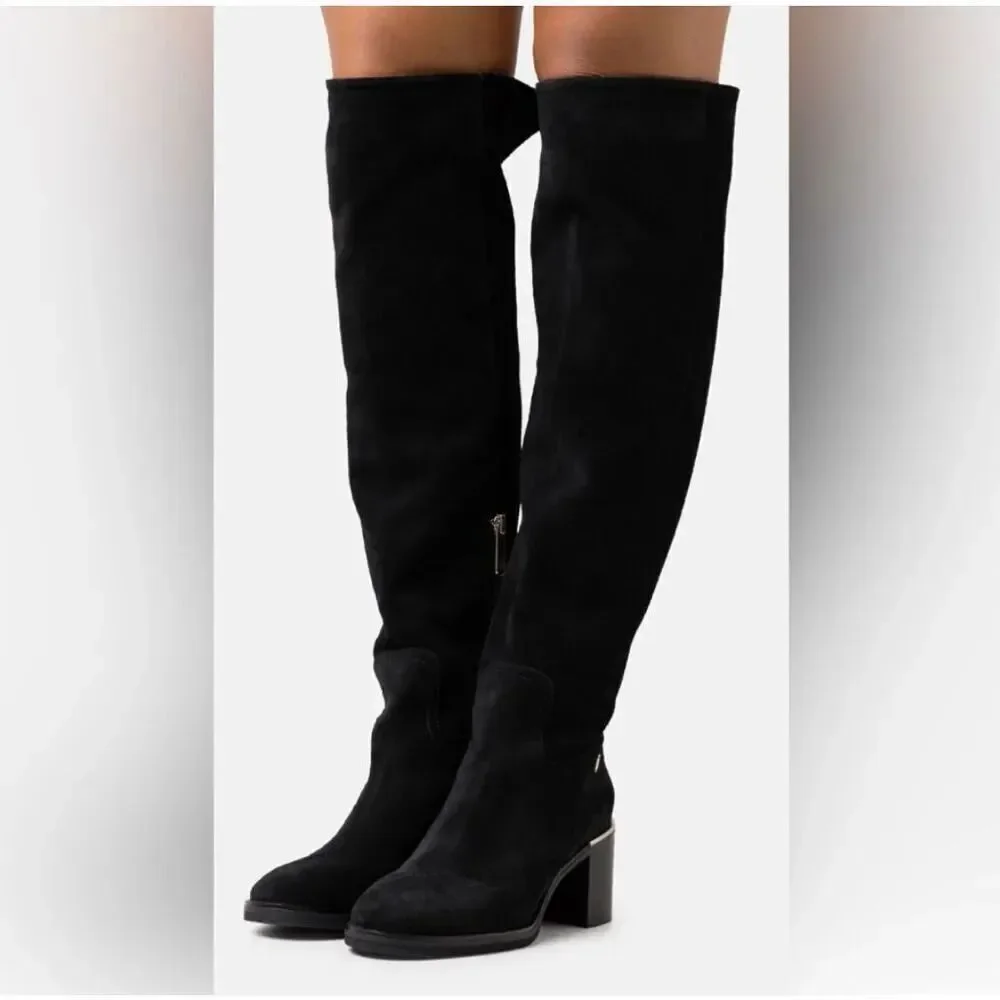 TOMMY HILFIGER | Faux Suede Black Gold Hardware Over Knee Boots Twnarzel | 9